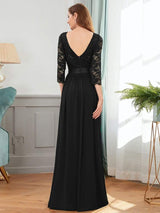 ever FAUN|See-Through Floor Length Lace Chiffon Evening Dress with Half Sleeve