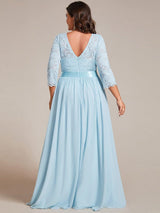 ever FAUN|See-Through Floor Length Lace Chiffon Evening Dress with Half Sleeve