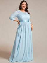 ever FAUN|See-Through Floor Length Lace Chiffon Evening Dress with Half Sleeve