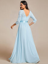 ever FAUN|See-Through Floor Length Lace Chiffon Evening Dress with Half Sleeve