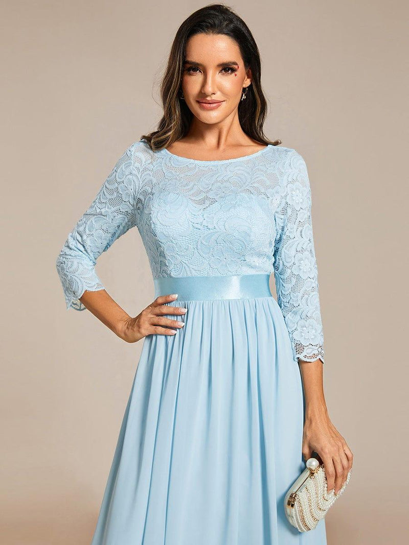 ever FAUN|See-Through Floor Length Lace Chiffon Evening Dress with Half Sleeve