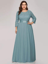 ever FAUN|See-Through Floor Length Lace Chiffon Evening Dress with Half Sleeve