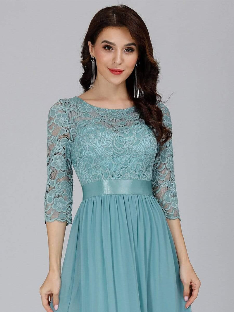 ever FAUN|See-Through Floor Length Lace Chiffon Evening Dress with Half Sleeve