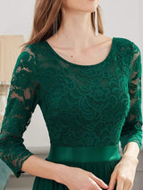 ever FAUN|See-Through Floor Length Lace Chiffon Evening Dress with Half Sleeve
