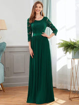ever FAUN|See-Through Floor Length Lace Chiffon Evening Dress with Half Sleeve