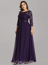 ever FAUN|See-Through Floor Length Lace Chiffon Evening Dress with Half Sleeve