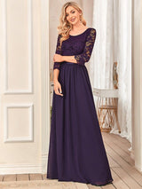 ever FAUN|See-Through Floor Length Lace Chiffon Evening Dress with Half Sleeve