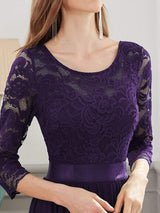ever FAUN|See-Through Floor Length Lace Chiffon Evening Dress with Half Sleeve