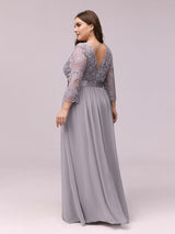 ever FAUN|See-Through Floor Length Lace Chiffon Evening Dress with Half Sleeve