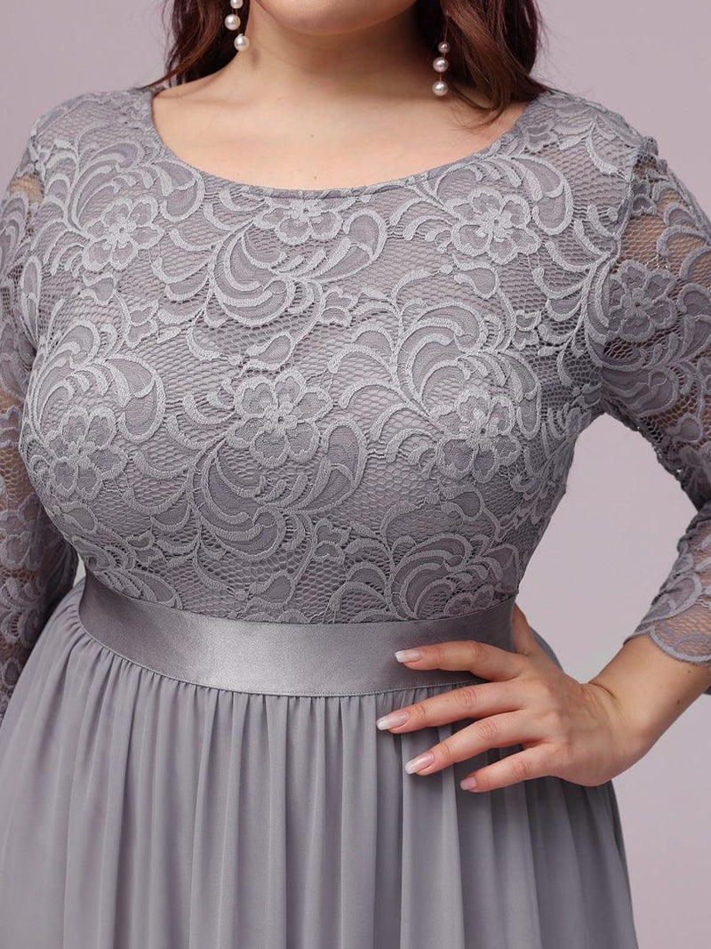 ever FAUN|See-Through Floor Length Lace Chiffon Evening Dress with Half Sleeve