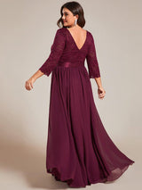 ever FAUN|See-Through Floor Length Lace Chiffon Evening Dress with Half Sleeve