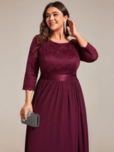 ever FAUN|See-Through Floor Length Lace Chiffon Evening Dress with Half Sleeve