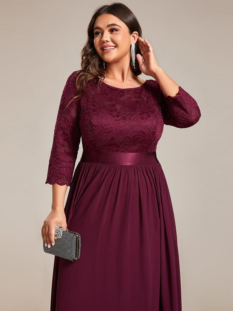 ever FAUN|See-Through Floor Length Lace Chiffon Evening Dress with Half Sleeve
