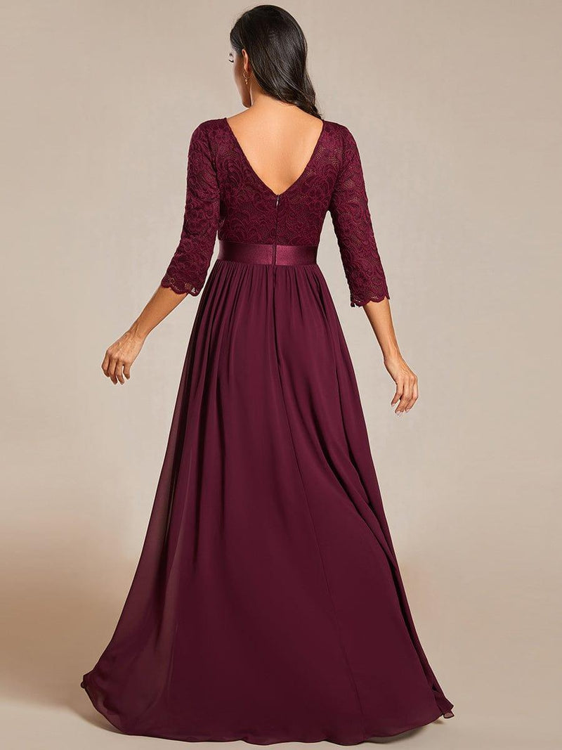 ever FAUN|See-Through Floor Length Lace Chiffon Evening Dress with Half Sleeve