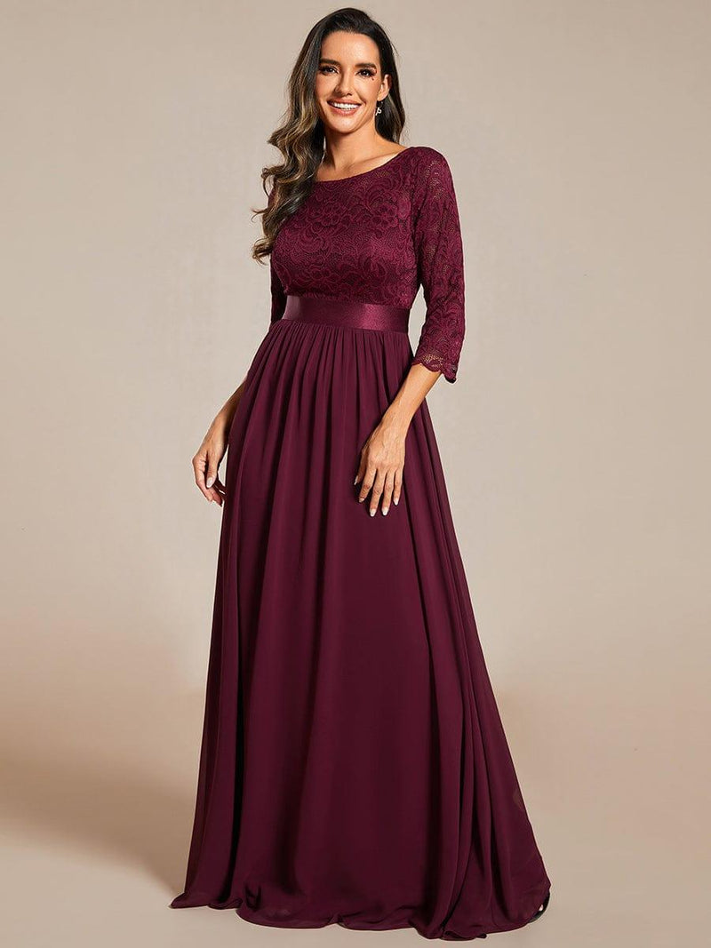 ever FAUN|See-Through Floor Length Lace Chiffon Evening Dress with Half Sleeve
