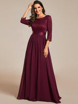 ever FAUN|See-Through Floor Length Lace Chiffon Evening Dress with Half Sleeve