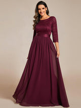 ever FAUN|See-Through Floor Length Lace Chiffon Evening Dress with Half Sleeve