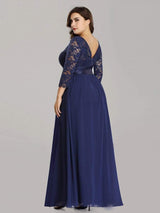 ever FAUN|See-Through Floor Length Lace Chiffon Evening Dress with Half Sleeve