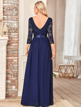 ever FAUN|See-Through Floor Length Lace Chiffon Evening Dress with Half Sleeve