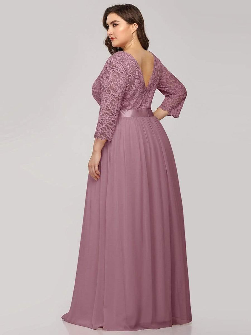 ever FAUN|See-Through Floor Length Lace Chiffon Evening Dress with Half Sleeve