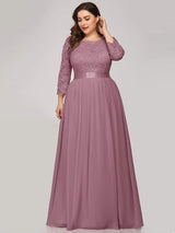 pretty FAUN|Simple Plus Size Lace Evening Dress with Half Sleeves