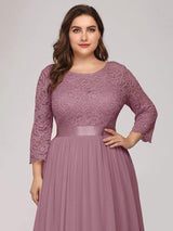 ever FAUN|See-Through Floor Length Lace Chiffon Evening Dress with Half Sleeve
