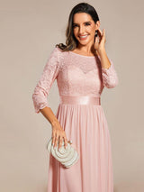 ever FAUN|See-Through Floor Length Lace Chiffon Evening Dress with Half Sleeve