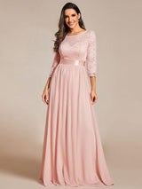 ever FAUN|See-Through Floor Length Lace Chiffon Evening Dress with Half Sleeve