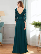 ever FAUN|See-Through Floor Length Lace Chiffon Evening Dress with Half Sleeve