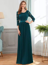 ever FAUN|See-Through Floor Length Lace Chiffon Evening Dress with Half Sleeve