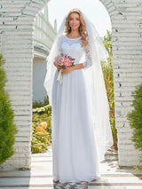 ever FAUN|See-Through Floor Length Lace Chiffon Evening Dress with Half Sleeve