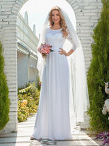 ever FAUN|See-Through Floor Length Lace Chiffon Evening Dress with Half Sleeve