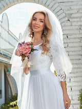 ever FAUN|See-Through Floor Length Lace Chiffon Evening Dress with Half Sleeve