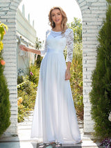 ever FAUN|See-Through Floor Length Lace Chiffon Evening Dress with Half Sleeve