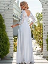 ever FAUN|See-Through Floor Length Lace Chiffon Evening Dress with Half Sleeve