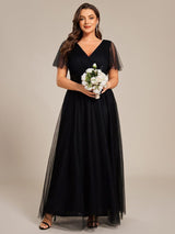 pretty MISTE|Women's Floor-Length Plus Size Formal Bridesmaid Dress with Short Sleeve