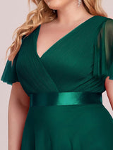pretty MISTE|Women's Floor-Length Plus Size Formal Bridesmaid Dress with Short Sleeve