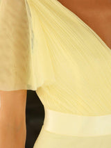 ever MISTE|Double V-Neck Floor-Length Short Sleeve Tulle Bridesmaid Dresses