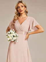 ever MONICA|Long Empire Waist Bridesmaid Dress with Short Flutter Sleeves
