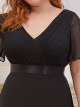 pretty MONICA|Plus Size Empire Waist V Back Bridesmaid Dress with Short Sleeves