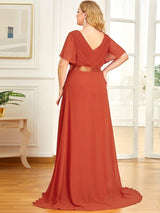 pretty MONICA|Plus Size Simple Empire Waist Flutter Sleeve Evening Dress