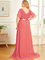 pretty MONICA|Plus Size Simple Empire Waist Flutter Sleeve Evening Dress