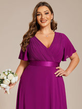 pretty MONICA|Plus Size Empire Waist V Back Bridesmaid Dress with Short Sleeves