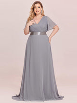 pretty MONICA|Plus Size Simple Empire Waist Flutter Sleeve Evening Dress