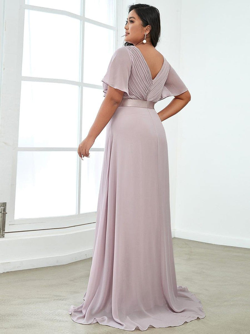 ever MONICA|Long Empire Waist Bridesmaid Dress with Short Flutter Sleeves