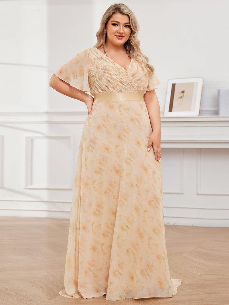 ever MONICA|Long Empire Waist Bridesmaid Dress with Short Flutter Sleeves