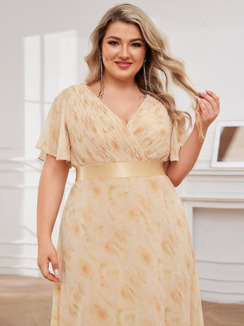 ever MONICA|Long Empire Waist Bridesmaid Dress with Short Flutter Sleeves