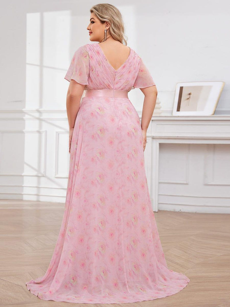 ever MONICA|Long Empire Waist Bridesmaid Dress with Short Flutter Sleeves