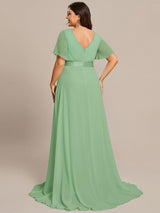 ever MONICA|Long Empire Waist Bridesmaid Dress with Short Flutter Sleeves