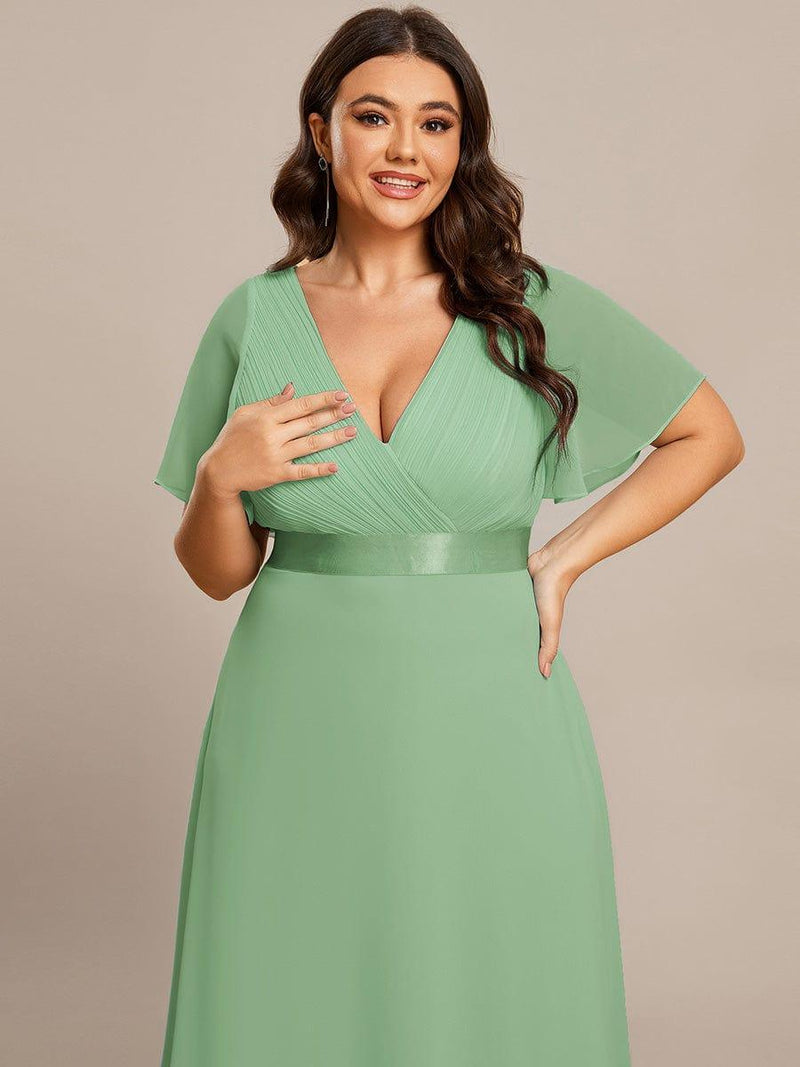 ever MONICA|Long Empire Waist Bridesmaid Dress with Short Flutter Sleeves